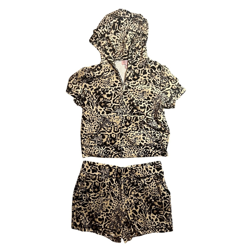 Juicy Couture Women's Leopard Print 2-Piece Set Hoodie &‎ Shorts Size L